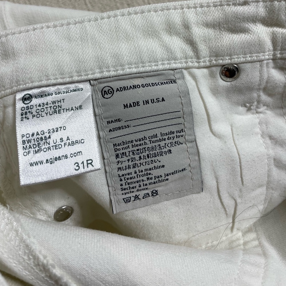 AG The Prima Mid Rise Cigarette White Denim Jeans 31‎ - Picture 7 of 8
